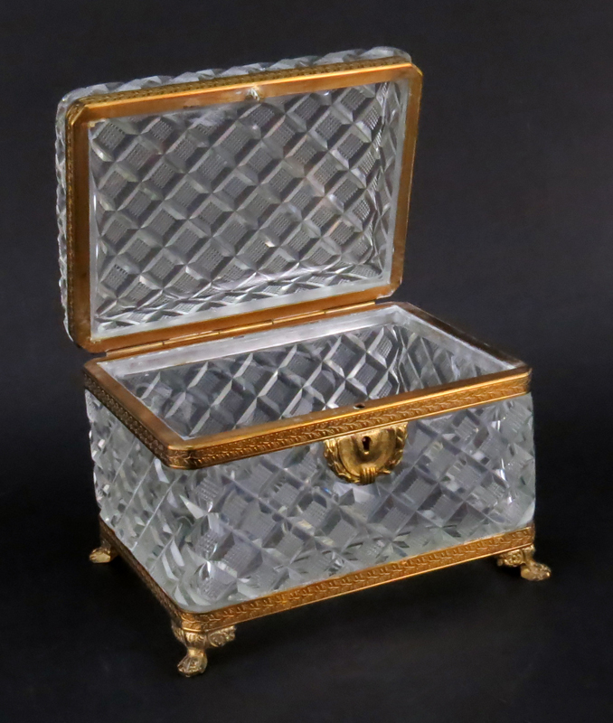 Antique Baccarat Style Victorian Bronze and Cut Glass Box