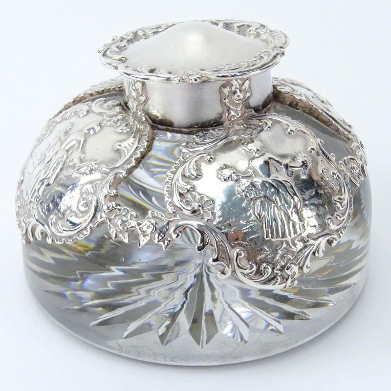 Early 20th Century English Silver And Glass Inkwell