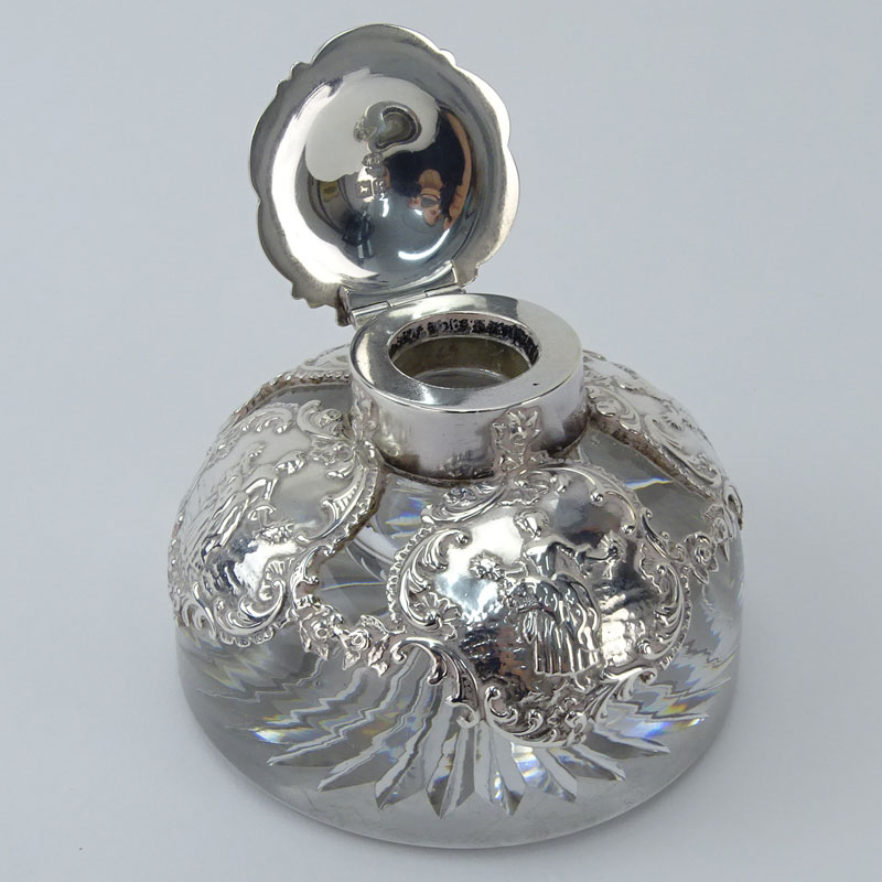 Early 20th Century English Silver And Glass Inkwell