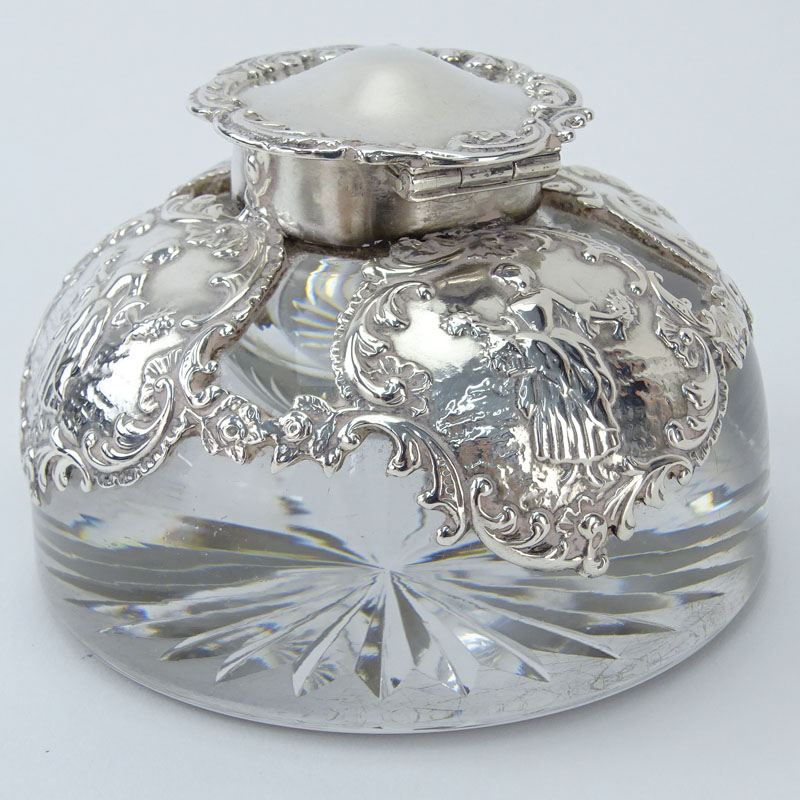 Early 20th Century English Silver And Glass Inkwell