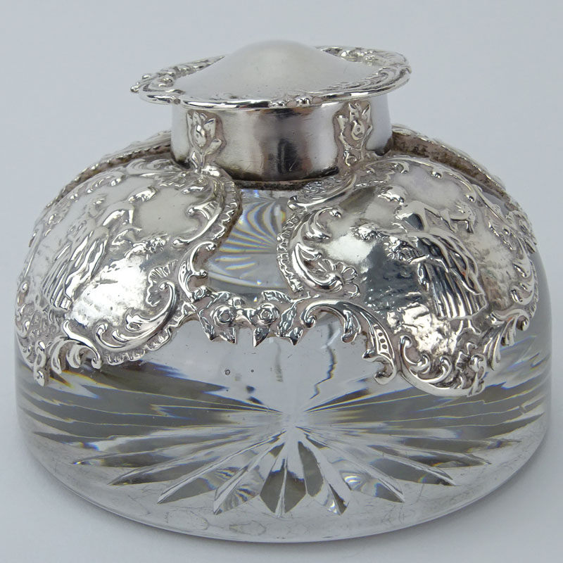 Early 20th Century English Silver And Glass Inkwell