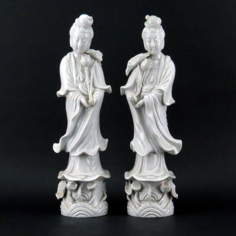 Pair of 20th Century Chinese Blanc de Chine Guanyin Figurines