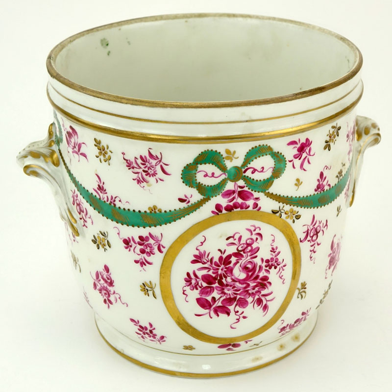 20th Century Sevres style Porcelain Cachepot with Painted and Parcel Gilt Floral Decoration