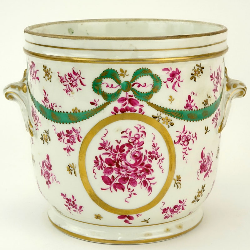 20th Century Sevres style Porcelain Cachepot with Painted and Parcel Gilt Floral Decoration