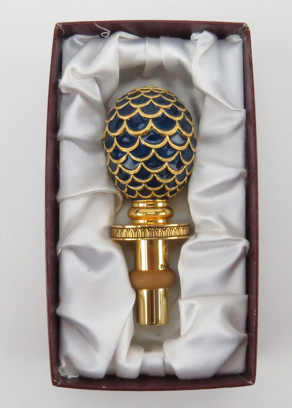 Modern German Faberge Gilt Metal and Enamel Bottle Stopper