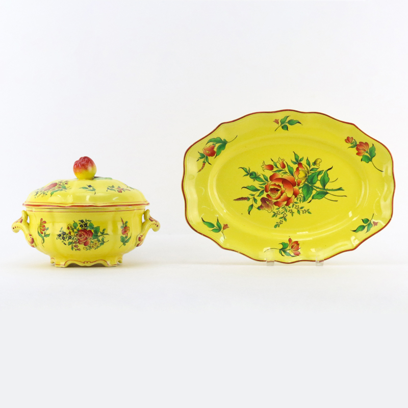 Elysse by Luneville "Louis XV Yellow" Faience Pottery Covered Tureen and Under Tray