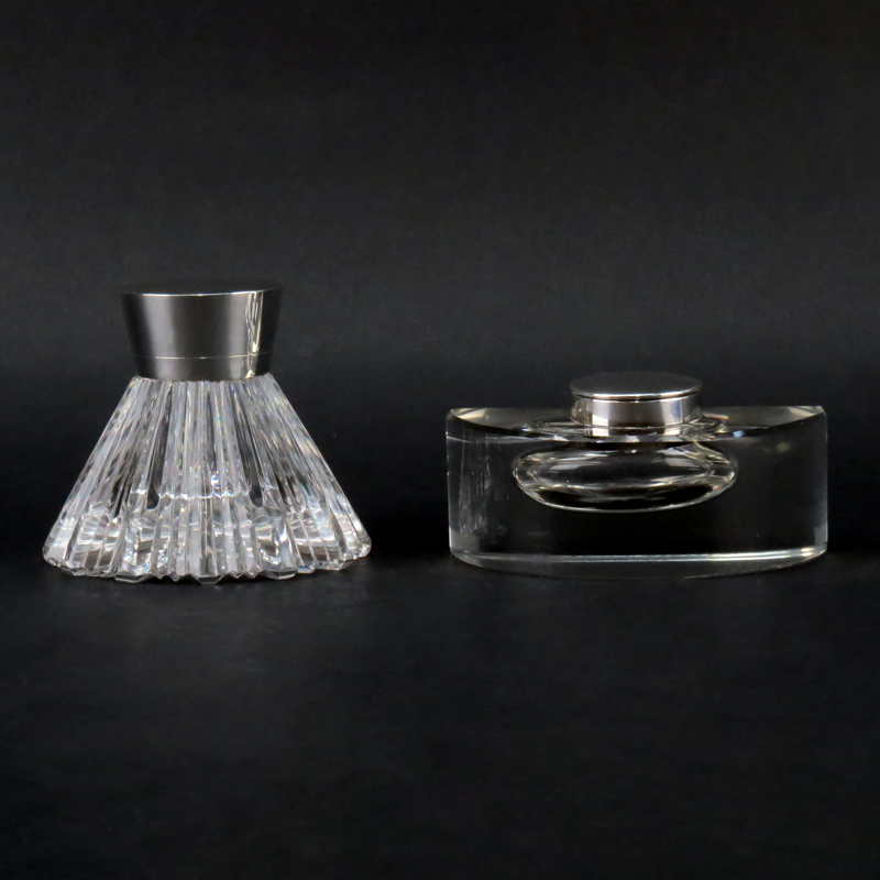 Grouping of Two (2) Modern English Sterling Silver and Crystal Inkwells