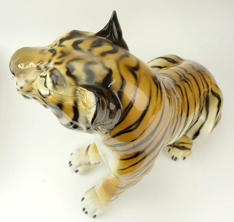 Large Mid-Century Ceramic Tiger Figurine