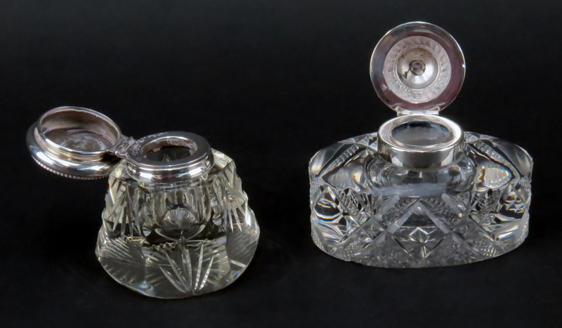 Grouping of Two (2) Victorian Style Cut Crystal Inkwells