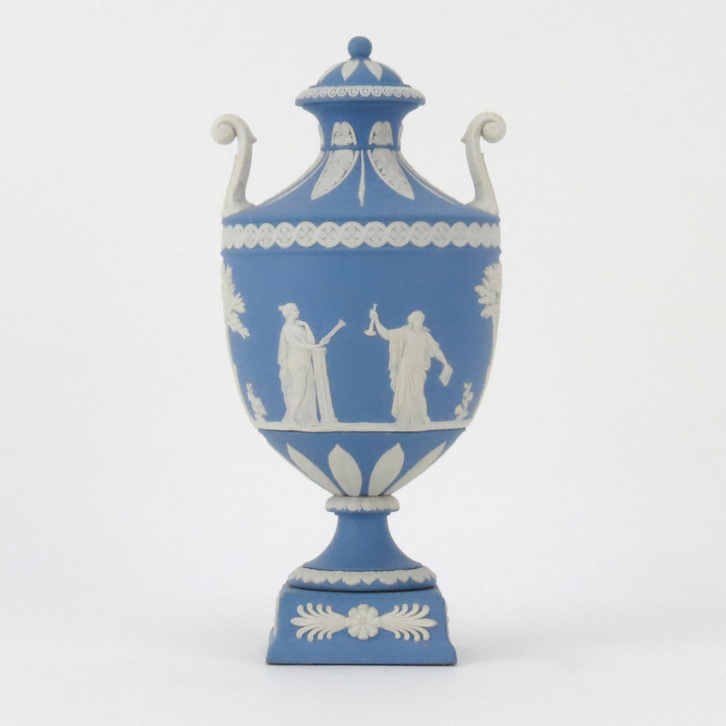 Wedgwood Jasperware Blue and White Covered Urn