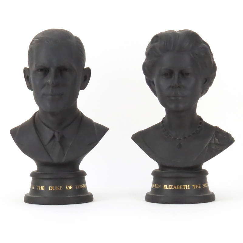 Pair of Royal Doulton Black Basalt Porcelain Commemoration Busts