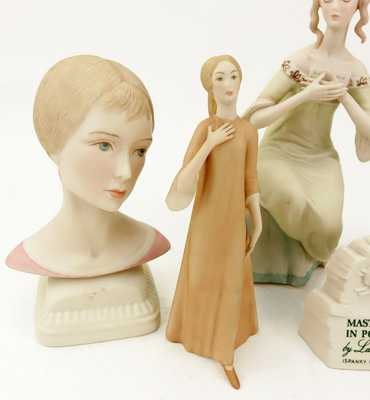 Group of Four (4) Laszlo Ispanky Porcelain Figurines and Advertising Sign