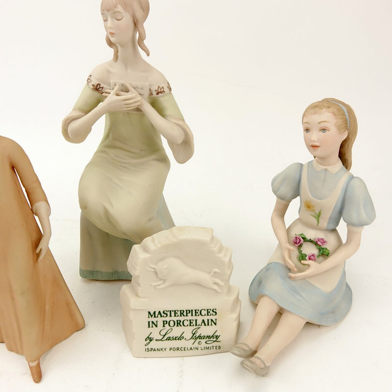 Group of Four (4) Laszlo Ispanky Porcelain Figurines and Advertising Sign