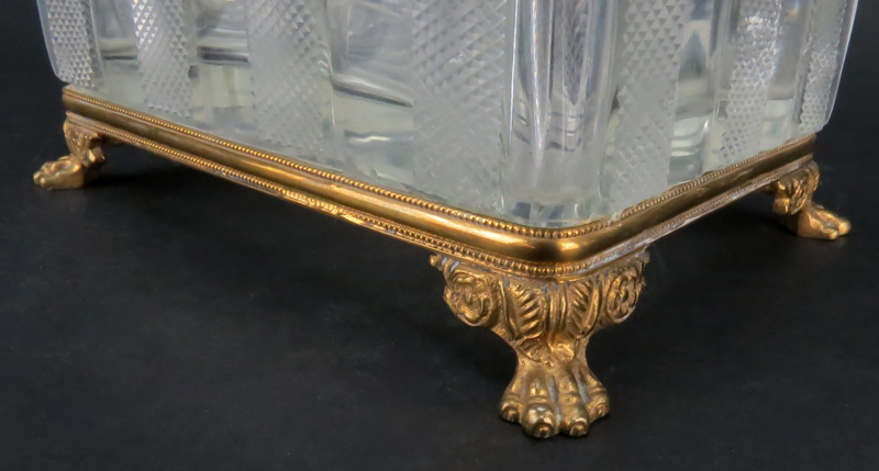 Antique French Victorian Bronze and Glass Casket Form Box