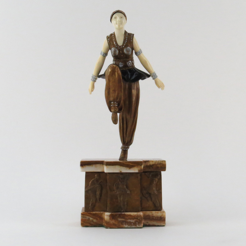 After: Demetre Chiparus, Romanian (1886-1947) Modern Bronze and Ivory Figure On Marble Base  "Dancer" Signed on base, Etling foundry mark on back of base