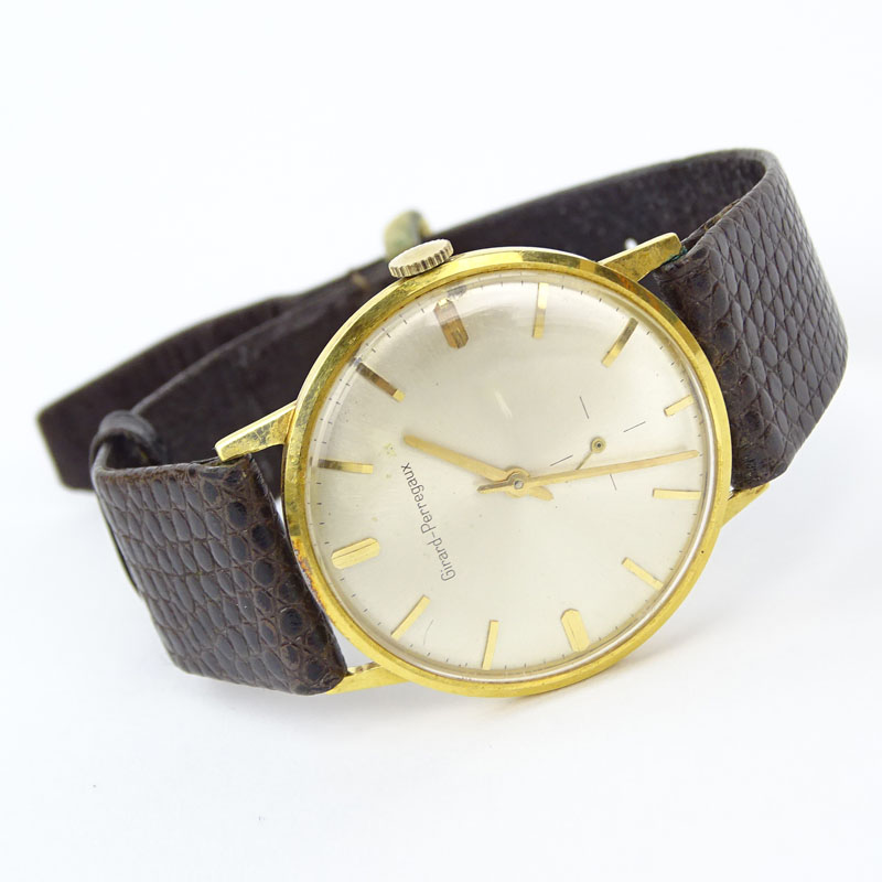 Man's Vintage Girard-Perregaux 14 Karat Yellow Gold Manual Movement Watch with Lizard Strap