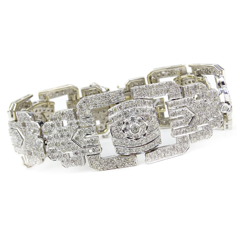 20.0 Carat Pave Set Round Cut Diamond and 18 Karat White Gold Bracelet.