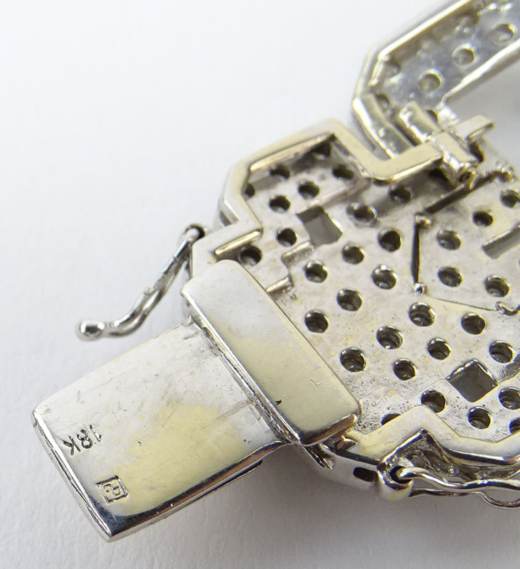 20.0 Carat Pave Set Round Cut Diamond and 18 Karat White Gold Bracelet.