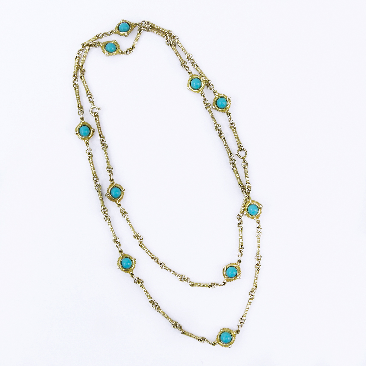 Vintage 14 Karat Yellow Gold and Turquoise Bead Necklace