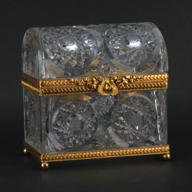 Modern Baccarat Style Crystal and Gilt Bronze Casket Form Box