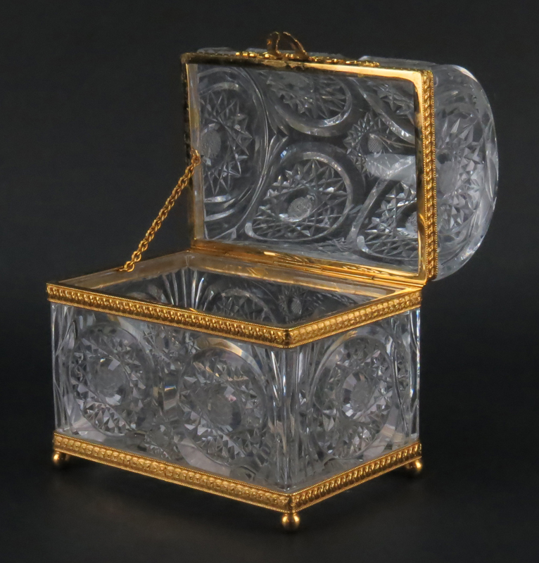 Modern Baccarat Style Crystal and Gilt Bronze Casket Form Box