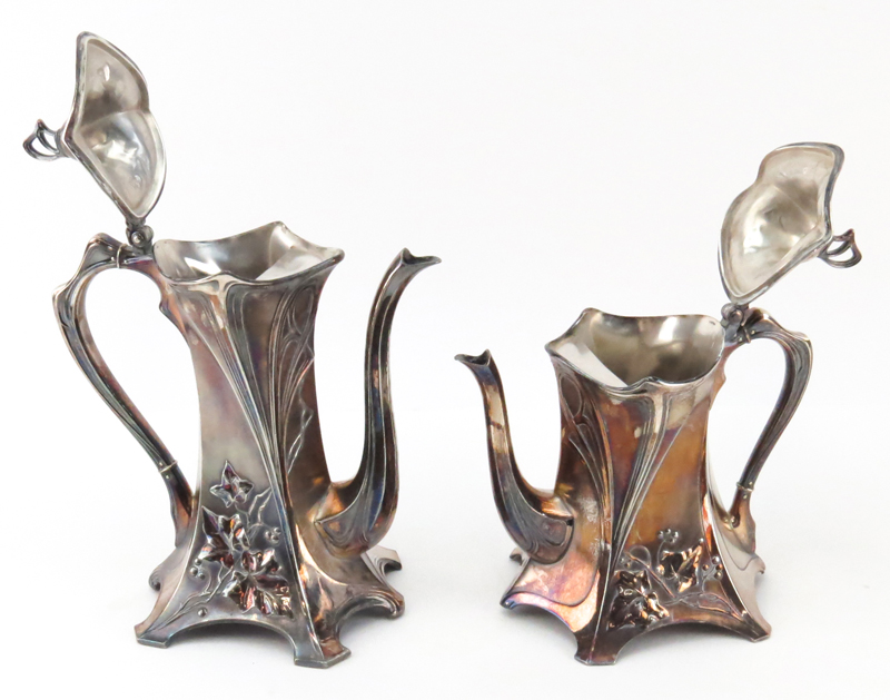 Antique Five (5) Pc Württembergische Metallwarenfabrik (WMF)  Art Nouveau Silver Plate Tea Set