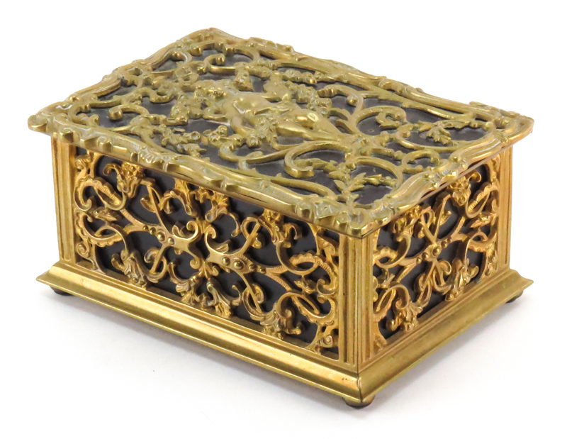 Antique Art Nouveau Gilt Bronze and Leather Box