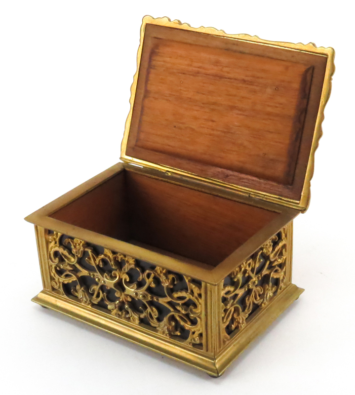 Antique Art Nouveau Gilt Bronze and Leather Box