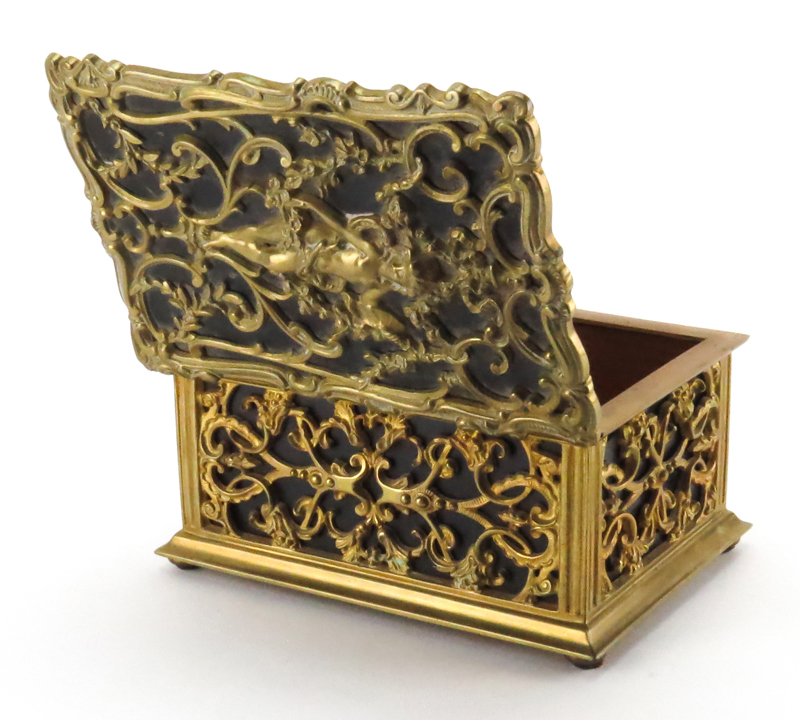 Antique Art Nouveau Gilt Bronze and Leather Box