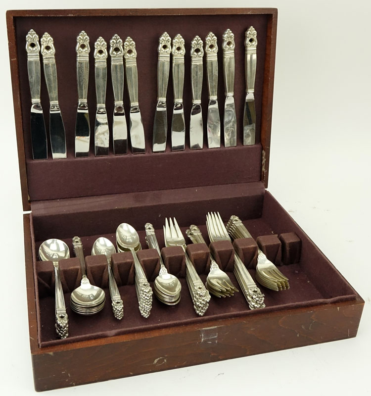 Seventy Two (72) Piece International Silver "Royal Danish" Sterling Silver Flatware