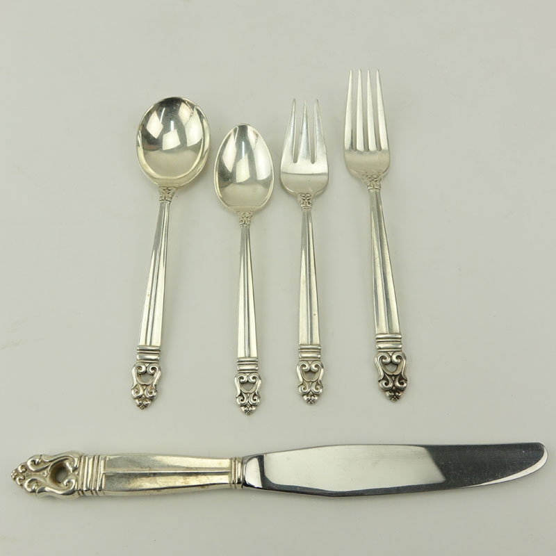 Seventy Two (72) Piece International Silver "Royal Danish" Sterling Silver Flatware