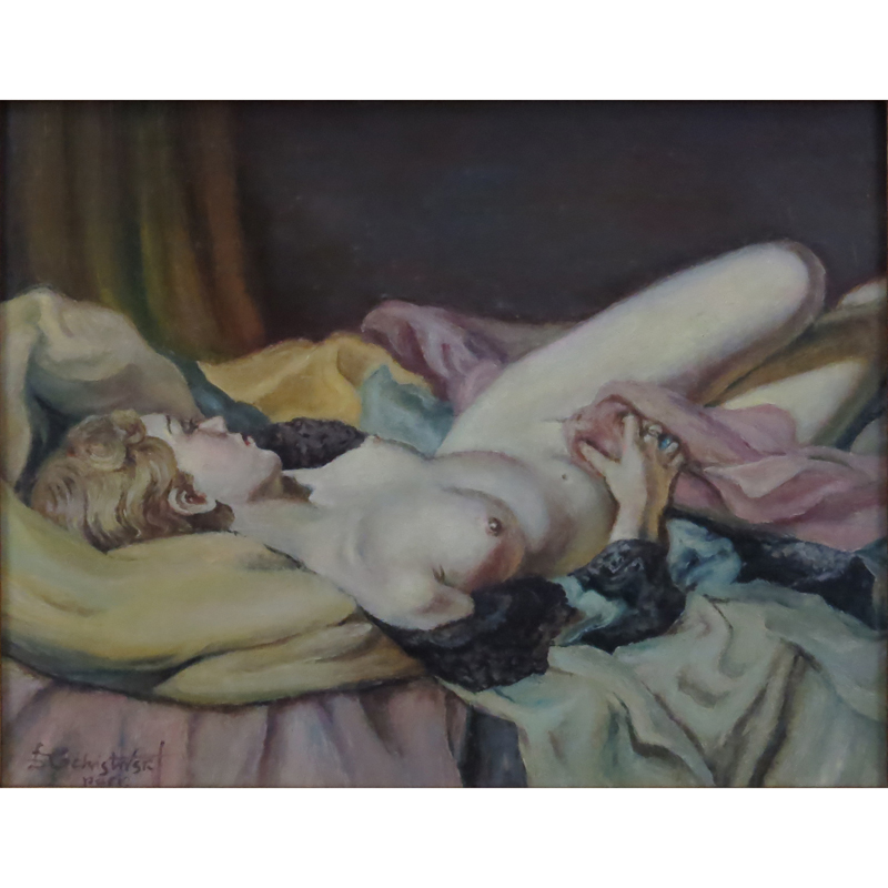 Mid 20th Century Russian Oil on Masonite , Reclining Nude