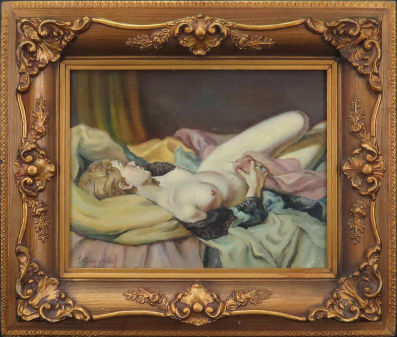 Mid 20th Century Russian Oil on Masonite , Reclining Nude