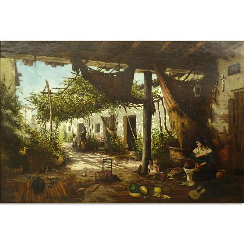 19/20th Century Spanish School Oil Painting On Canvas "Pérgola"