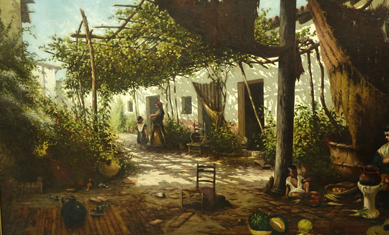 19/20th Century Spanish School Oil Painting On Canvas "Pérgola"