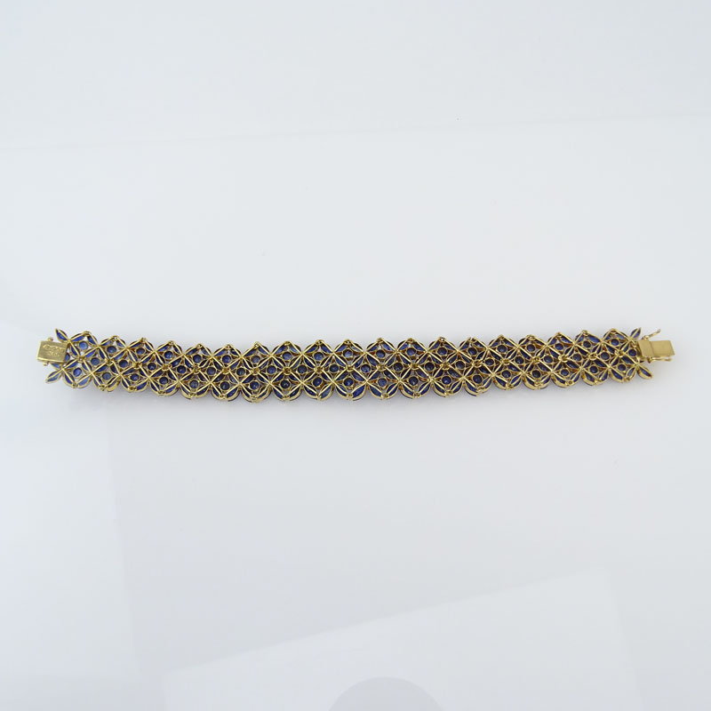 Round and Marquise Cut Sapphire and 14 Karat Yellow Gold Bracelet