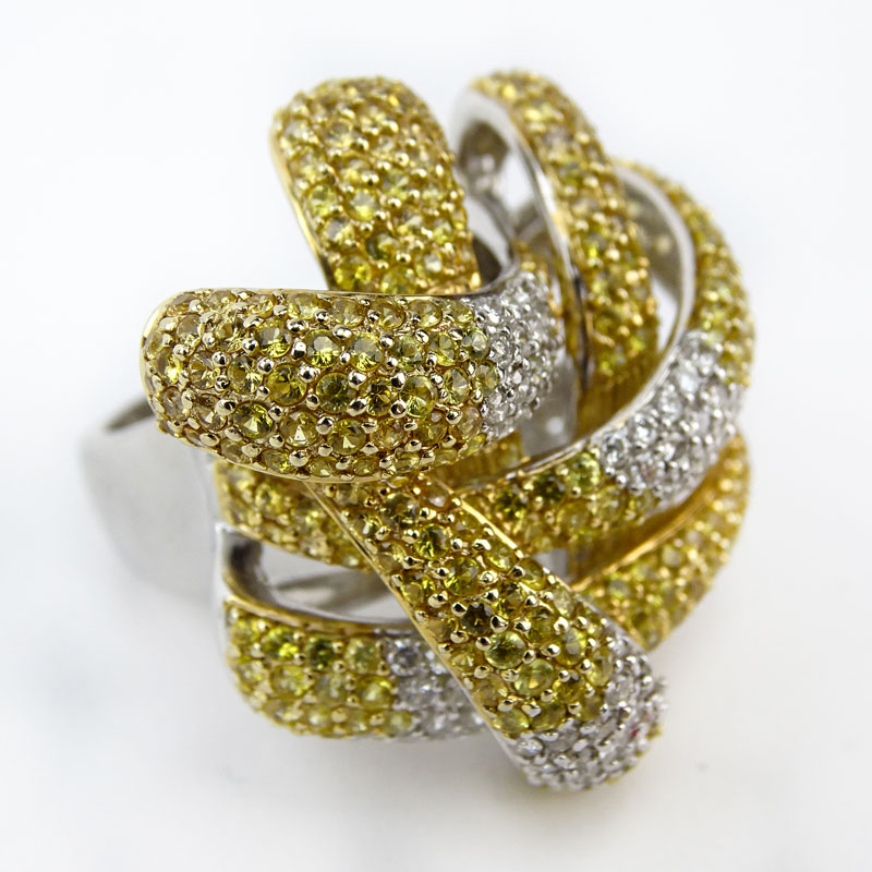 Pave Set Yellow and White Diamond and 18 Karat Yellow and White Gold Knot Ring