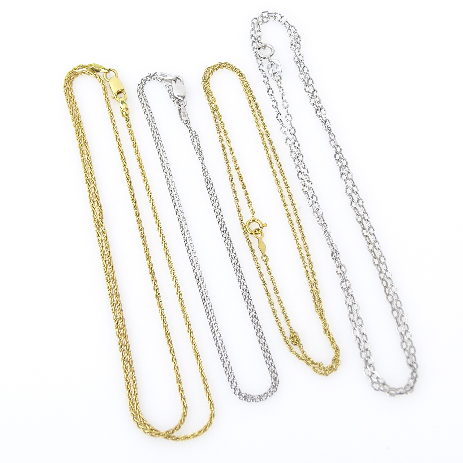 Four (4) 14 Karat Gold Chains Including Two (2) White Gold and Two (2) Yellow Gold