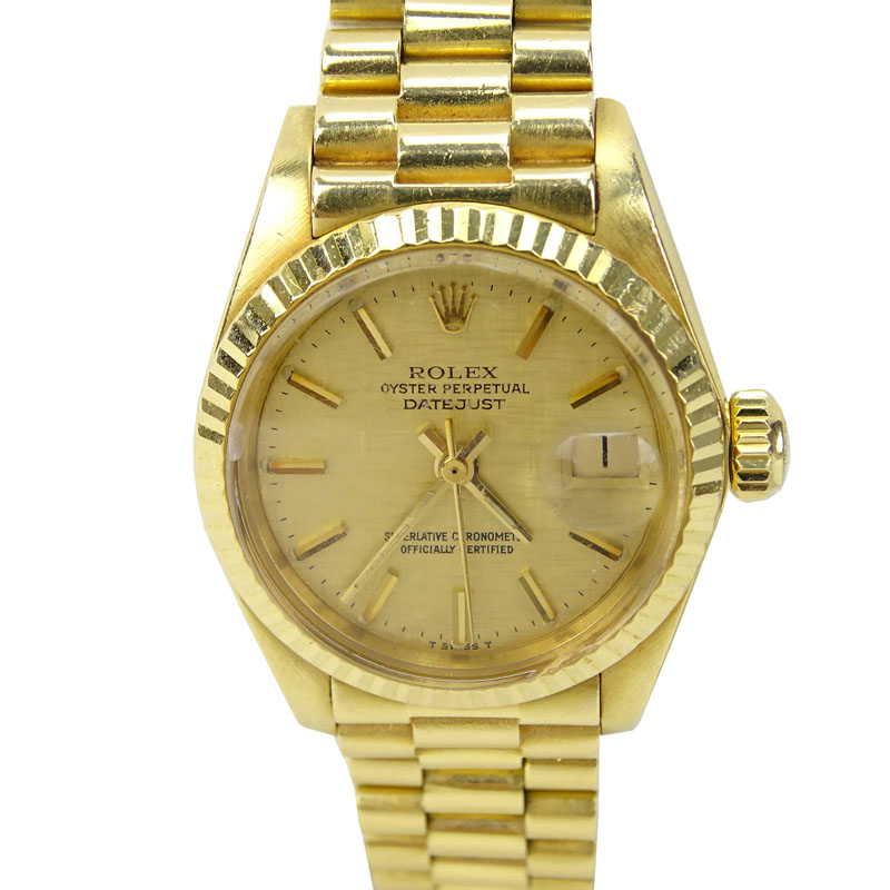 Lady's Rolex 18 Karat Yellow Gold Date Just Bracelet Watch