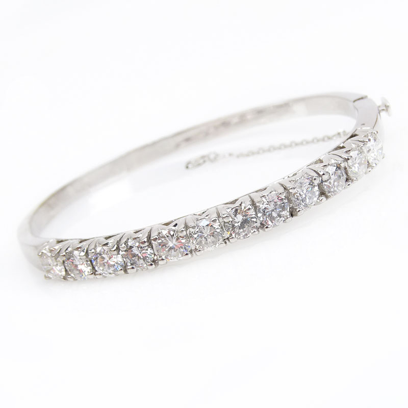 4.0 Carat Round Brilliant Cut Diamond and 14 Karat White Gold Cuff Bangle Bracelet