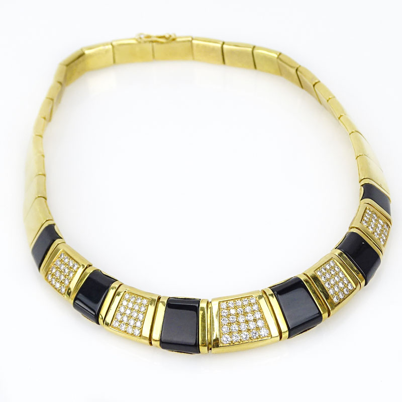 Vintage 18 Karat Yellow Gold, Diamond and Black Onyx Necklace