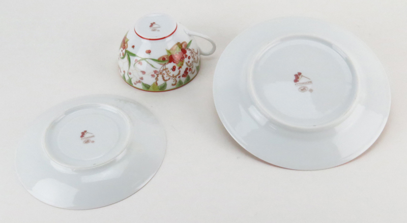 Hermes Le Jardin de Pythagore Porcelain Breakfast Cup, Saucer, and Dessert Salad Plate Set