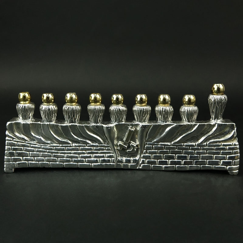 Sterling Silver Parcel Gilt Hanukkah Lamp/Menorah