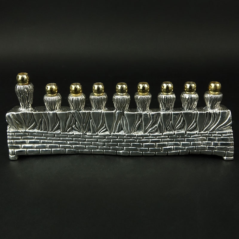 Sterling Silver Parcel Gilt Hanukkah Lamp/Menorah