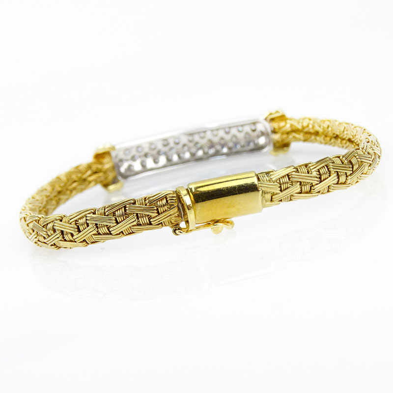 1.70 Carat Pave Set Round Brilliant Cut Diamond and 18 Karat Yellow and White Gold Bracelet.