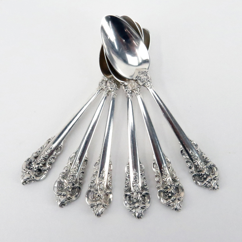 Six (6) Wallace Grand Baroque Sterling Silver Teaspoons