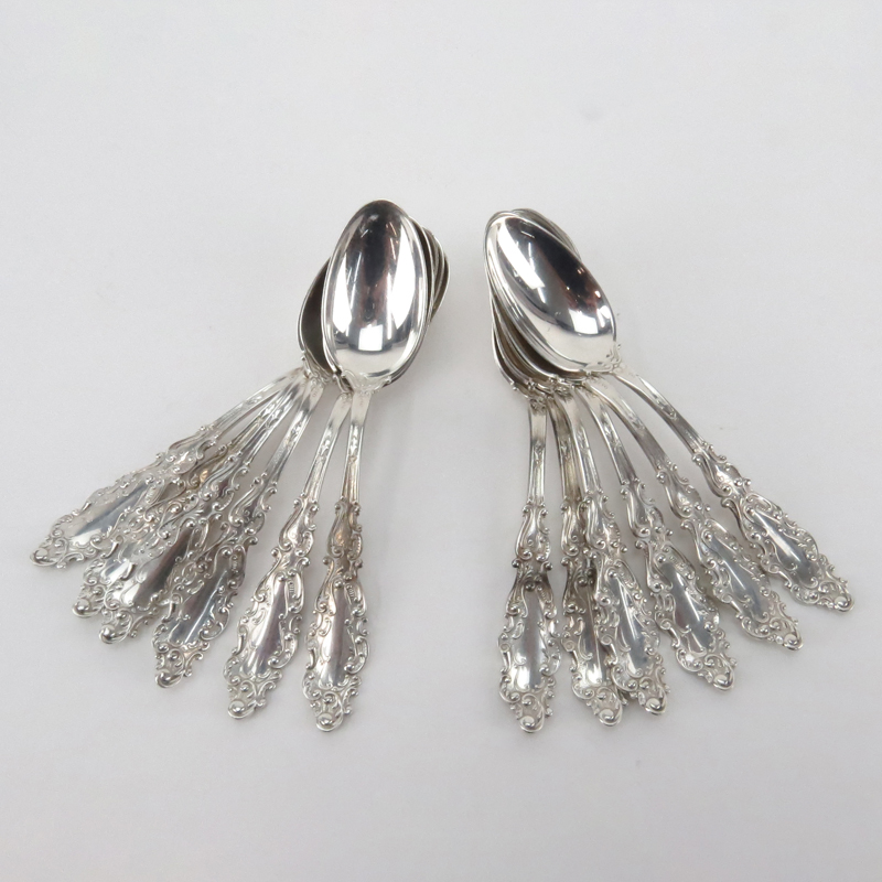 Twelve (12) Wallace Grand Baroque Sterling Silver Youth Five O'clock Spoons