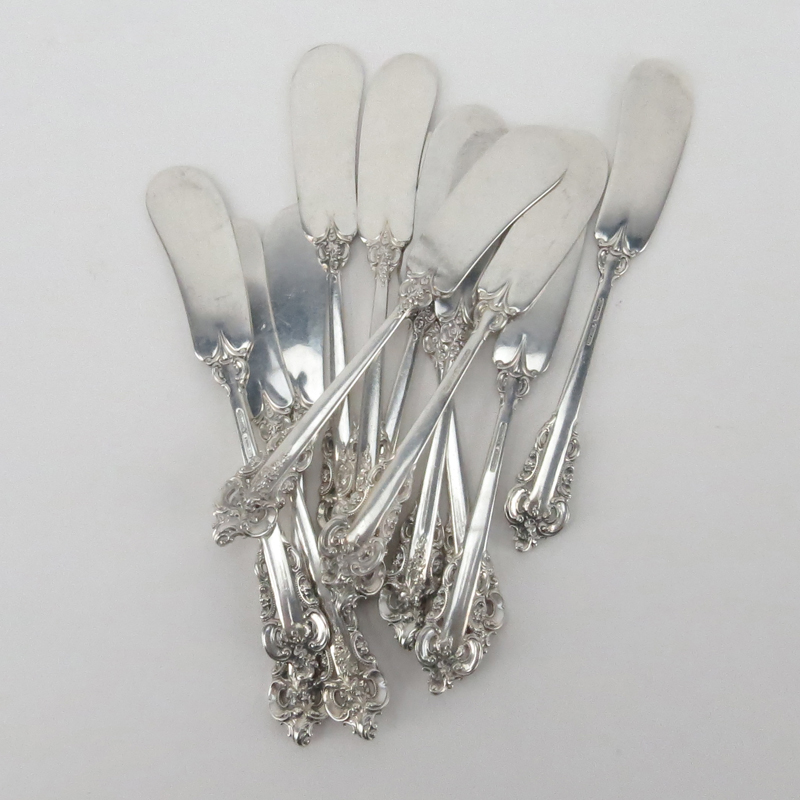 Twelve (12) Wallace Grand Baroque Sterling Silver Flat Handle Butter Spreaders