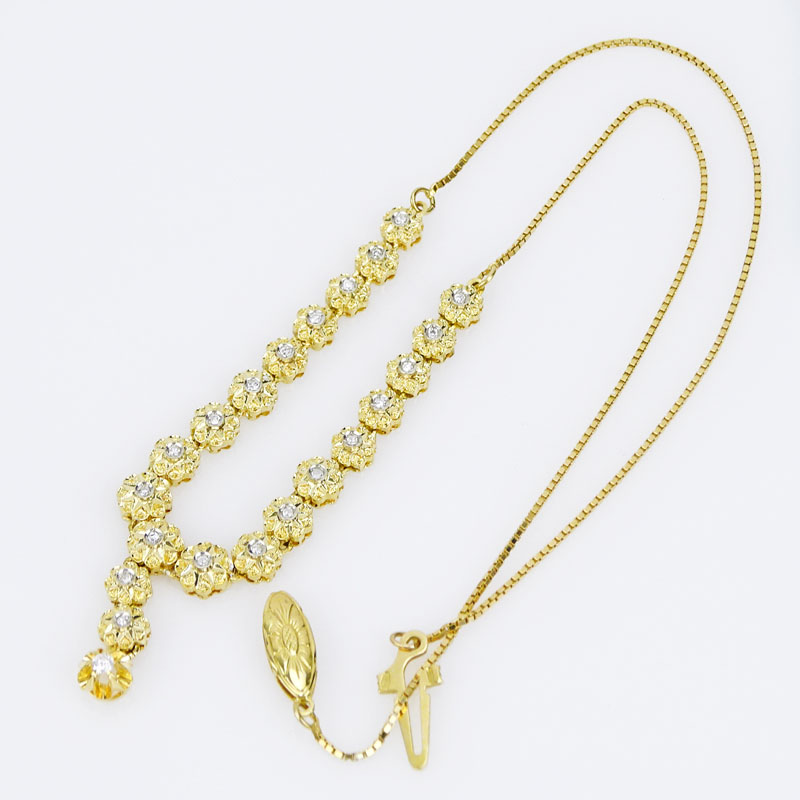 Lady's Delicate 18 Karat Yellow Gold and Diamond Necklace