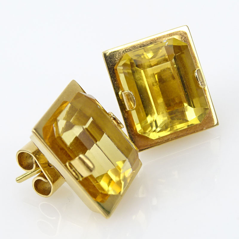 Vintage Citrine and 18 Karat Yellow Gold Earrings